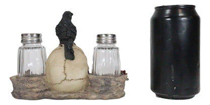 Ebros Day Of The Dead Raven Crow With Rose Skull Salt And Pepper Shakers Holder Figurine Set 6.25"L Halloween Graveyard Spooky Macabre Skulls Skeletons