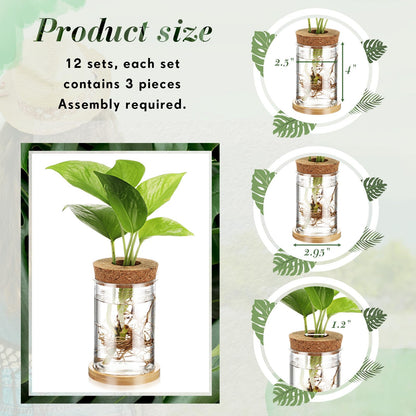 Baderke 12 Packs Propagation Vases for Plants Plastic Plant Propagation with Hole Lid and Bamboo Stand Growing in Water Hydroponic Home Office Desktop Vase Decoration(Classic Style)