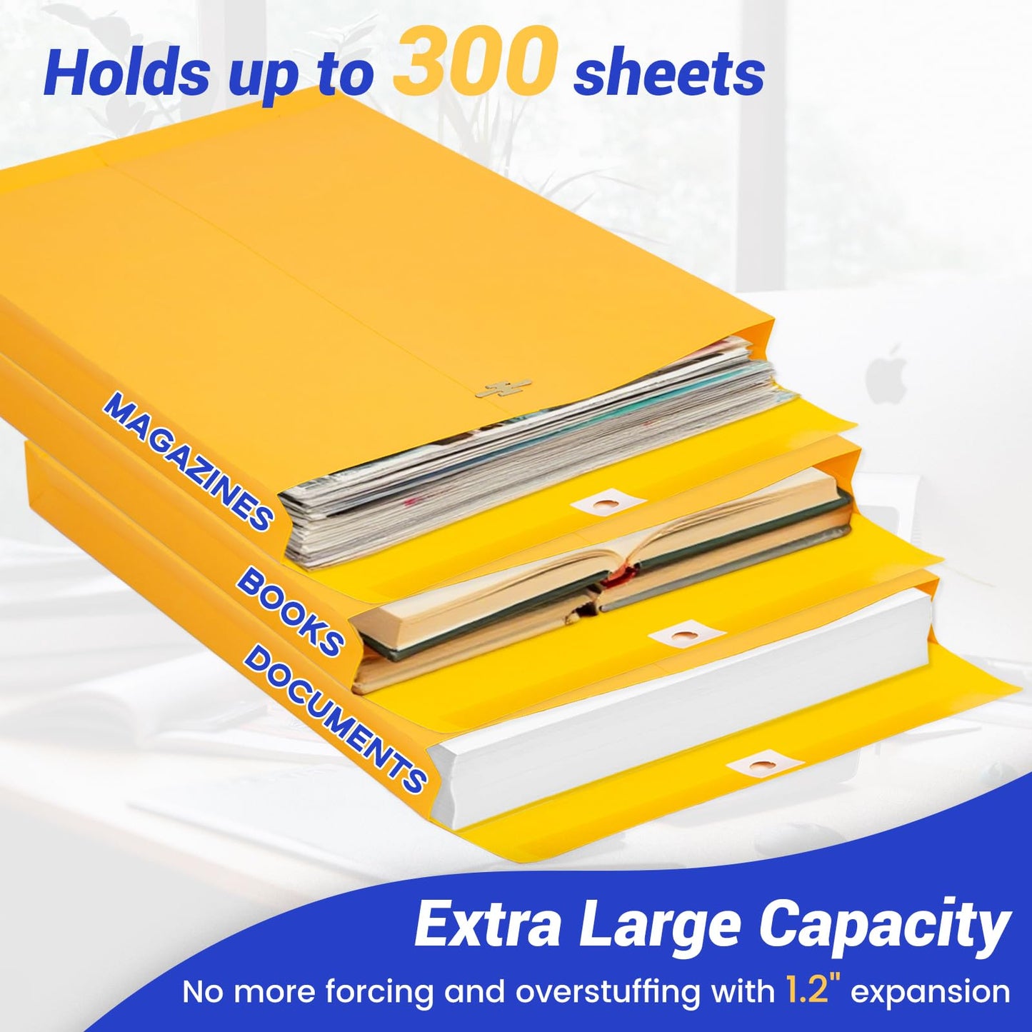 50 Pack Expandable 9x12 Manilla Envelopes with Clasp and Gummed Seal, Goefun 180 GSM Heavyweight Large Yellow Manilla Envelopes 8.5 x 11 for Documents, for Home, Business, School Use