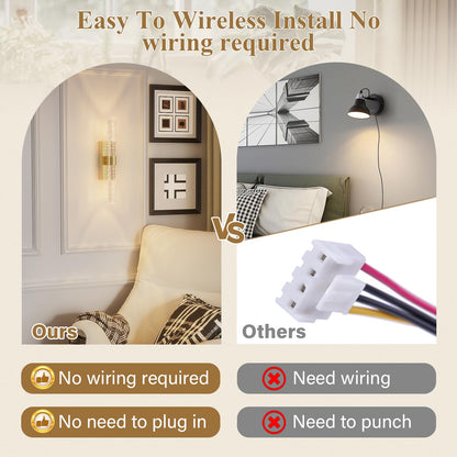 camuucci Battery Operated Wall Sconces Set of 2 Rechargeable Battery Powered Wall Light with 12000mAh Not Hardwired Dimmable Wall Lamp Fixtures for Bedroom Living Room Gold 15.3 Inches