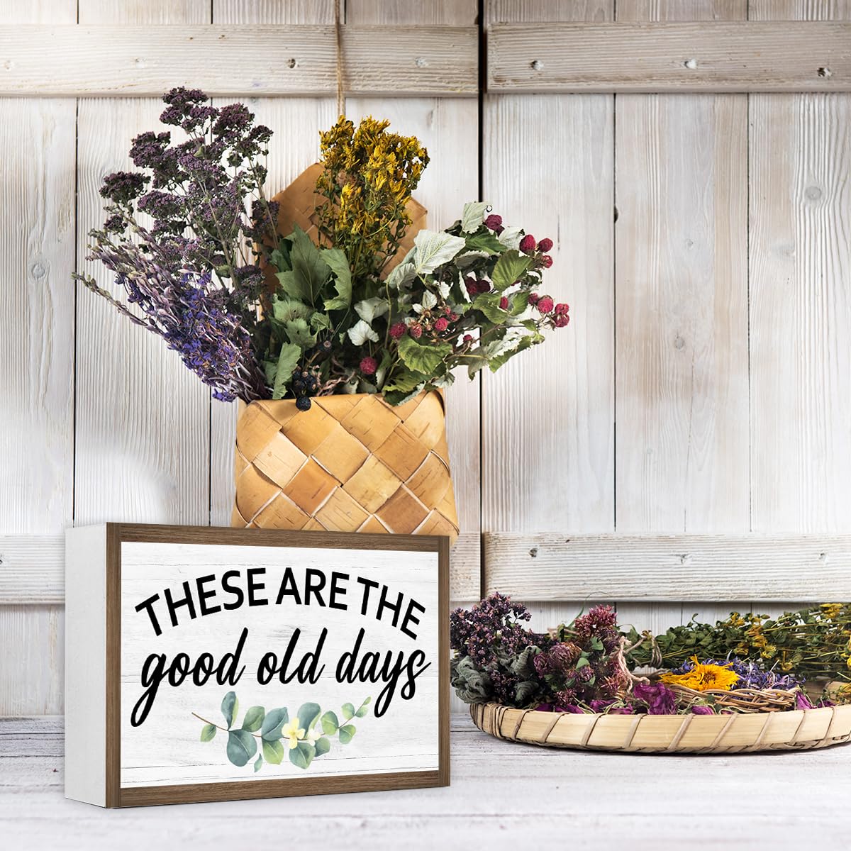 These Are The Good Old Days Wooden Box Sign Desk Decor,Rustic Farmhouse Love Sign Wood Block for Home Bedroom Shelf Tabletop Wall Decor