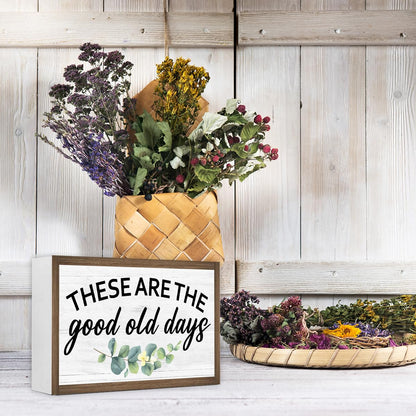 These Are The Good Old Days Wooden Box Sign Desk Decor,Rustic Farmhouse Love Sign Wood Block for Home Bedroom Shelf Tabletop Wall Decor