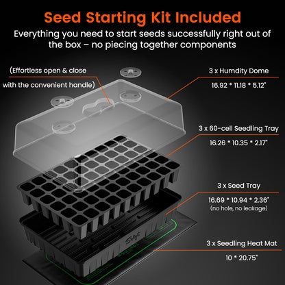 SOLIGT 3 Set 60-Cell Seed Starter Kit - Strong Seed Trays with Humidity Domes, Cell Trays and Seedling Heat Mats - Cloning, Propagation and Germination Station