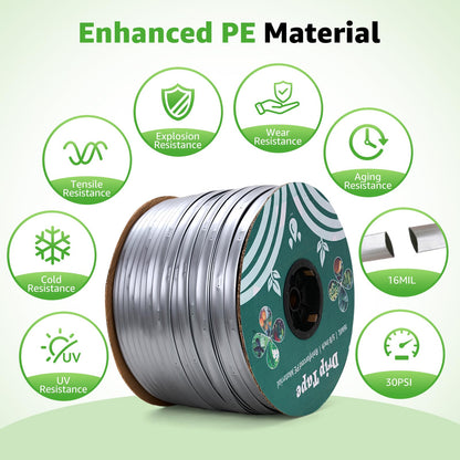 3000FT 5/8" Drip Tape Irrigation, 16 Mil Heavy Duty with 6" Emitter Spacing, Silver Reflective Drip Tape Resistant to Pecking & Biting, Heat-Safe for Seedlings, Ideal for Garden Farm Greenhouse Patio