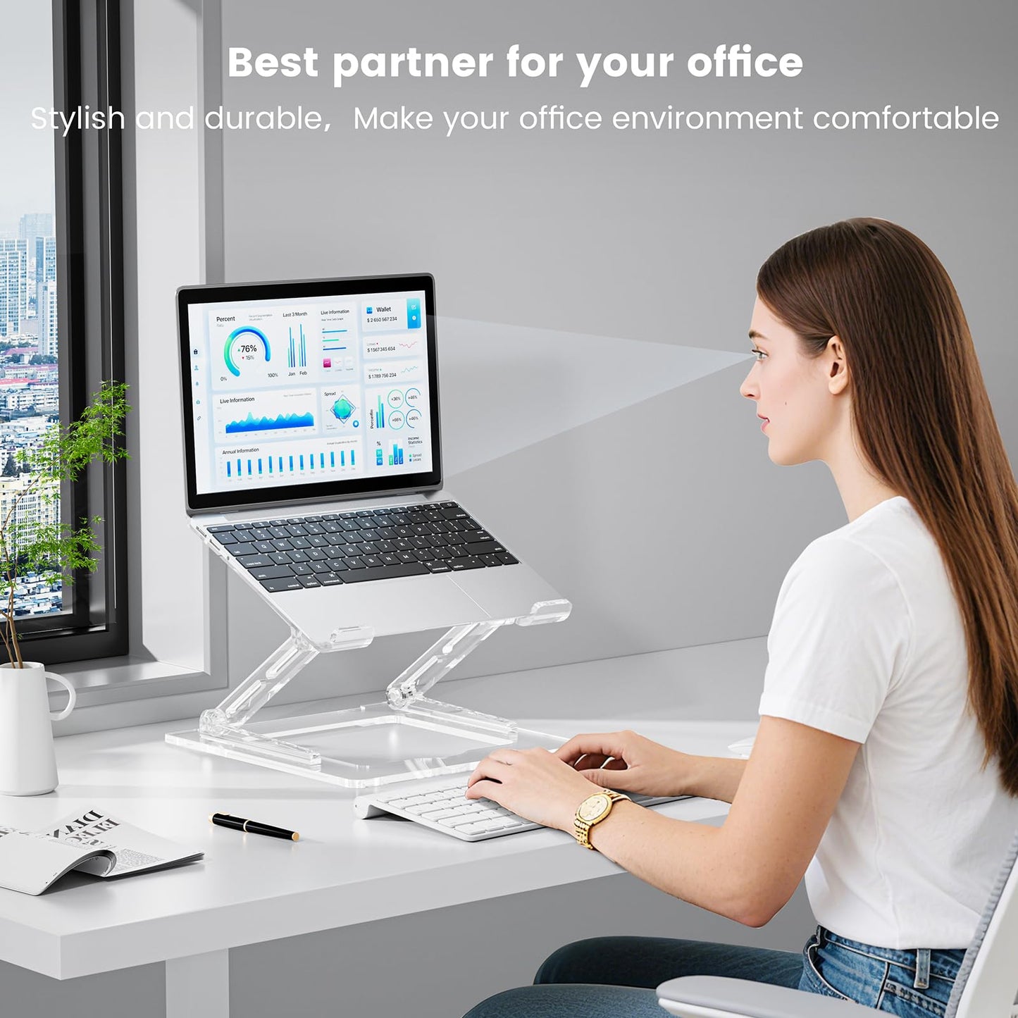 VIGLT Laptop Stand for Desk, Portable Acrylic Laptop Riser, Ergonomic Adjustable Computer Stand Holder for Notebook MacBook Air Pro, Dell XPS, HP (10-17.3'')