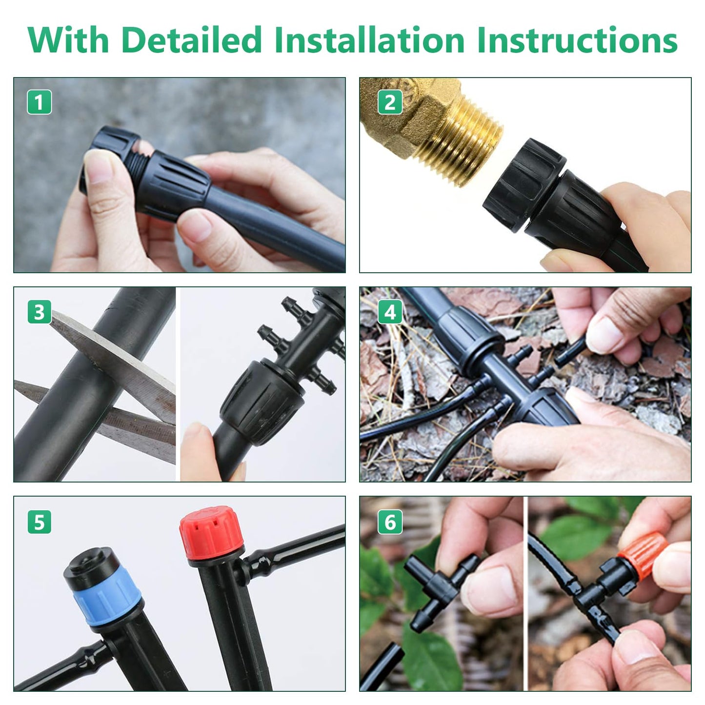 256FT Drip Irrigation System Kit, 163PCS Automatic Garden Watering Misting System with 1/4" Distribution & 1/2" Hose Tubing and Accessories for Greenhouse, Yard, Lawn, Plant
