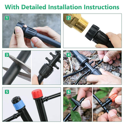 256FT Drip Irrigation System Kit, 163PCS Automatic Garden Watering Misting System with 1/4" Distribution & 1/2" Hose Tubing and Accessories for Greenhouse, Yard, Lawn, Plant