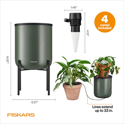 Fiskars LifeWell Watering System for Houseplants, Self-Watering Indoor Plant Stand with Siphon Action, Waters Up to 6 Plants, 33" Reach