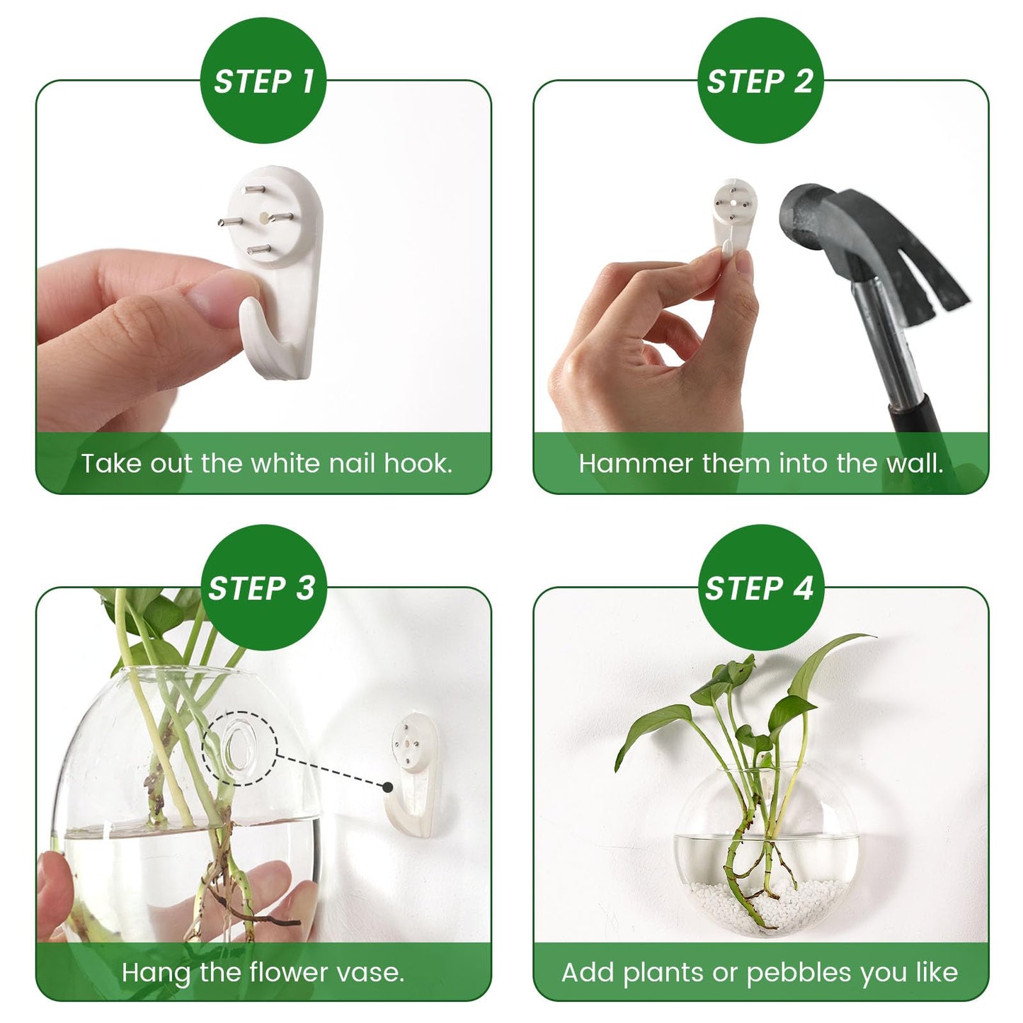 DomeStar 2PCS Wall Flower Vases, Wall Hanging Glass Planter Propagation Station Mounted Vases for Hydroponics Plants Propagation Living Room Office Home Decor (5 inch)