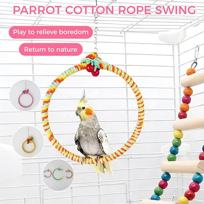 Colorful Circular Bird Swing,Bird Rope Chewing Toys Parrot Cage Bite Toys (Small Half-Round Patterned)