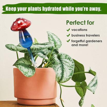 NiHome Mushroom Spike Self-Watering Bulb 2-Pack 10" Long Gradient Red Blue Hand-Blown Glass Globe Pot Plant Waterer for Home Indoor Outdoor Garden Patio Hanging Flower Automatic Irrigation System