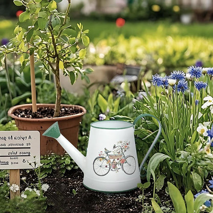 Zokyntrix Small Watering Can for Indoor Plants Garden Metal Decorative Watering Can Outdoor Bonsai Balcony Courtyard Garden Flower Decorative, 1.5L, 50.7 Oz (White Green)
