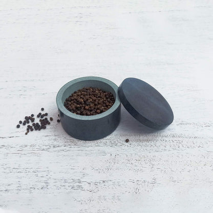 Kaizen Casa Unique Salt and Pepper Box Elegant Natural Stone Salt Box with Lid for Salt, Spice and Herbs Storage (3.5" x 2")