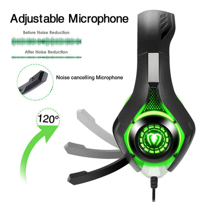 BlueFire Wired Gaming Headset for PS4 PS5 Xbox One PC – Over-Ear Headphones with Surround Sound, Noise Canceling Mic, Soft Memory Foam, LED Light, 3.5mm Jack for Console & Laptop (Green)