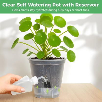 OMISTAR 9 PCS Self-Watering Pot with Reservoir, Clear Plastic Plant Pots with Air and Drainage Holes, Indoor and Outdoor Flower Planters for Home Office, Healthy Root Growth