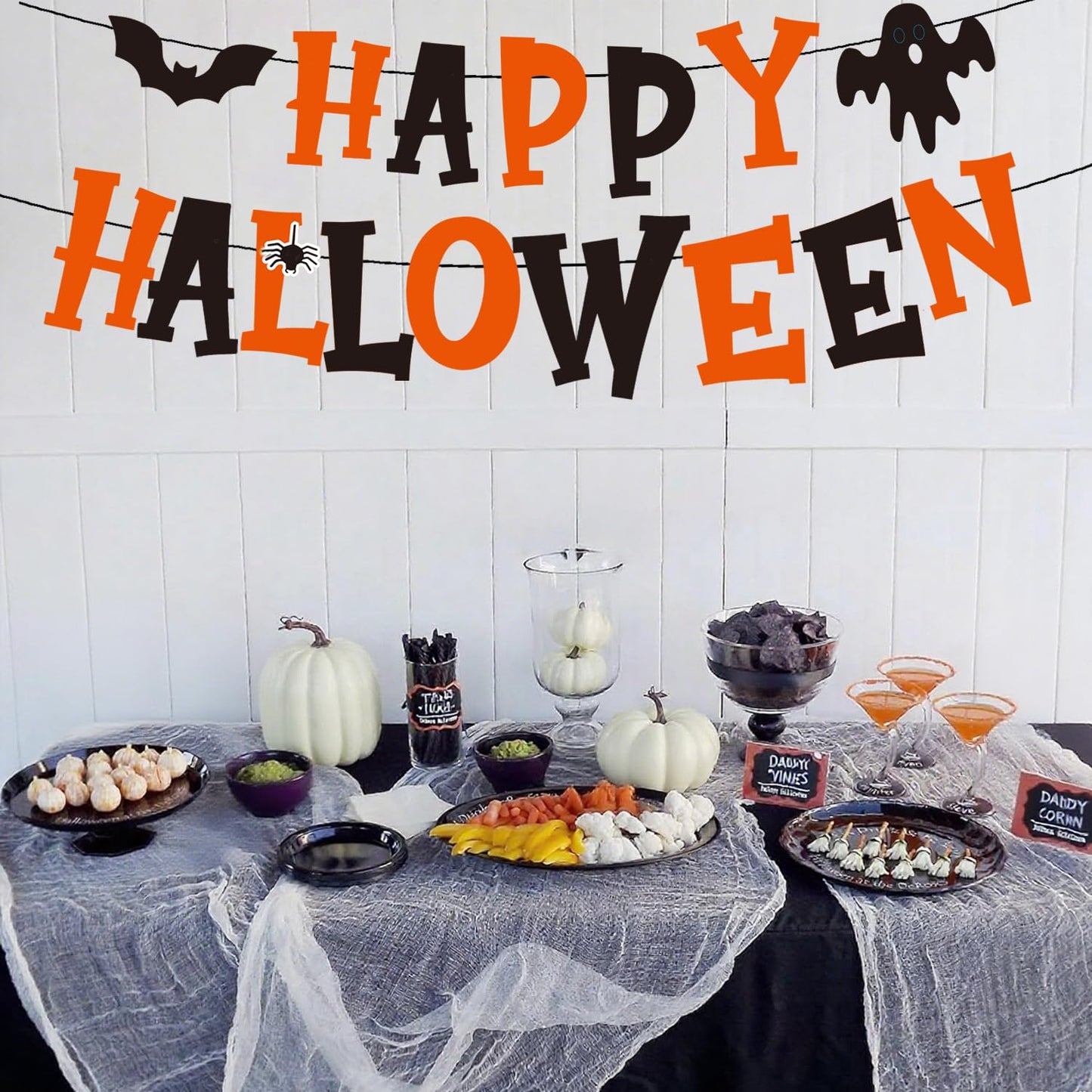 Halloween Decorations Honeycomb Table Centerpieces & Banner Set – 7PCS Black Cat, Haunted House, Pumpkin, Witch Hat & Cauldron Halloween Party Supplies for Home, Office, Classroom