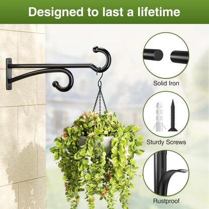 pickpiff 14-Inch Plant Hooks for Hanging Baskets: Plant Hangers Outdoor Indoor, Planters Wall Brackets for Hanging Plants, Bird Feeders, Wind Chimes, Bird Houses, Flower, Metal, Black