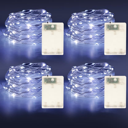 YPHSOL Fairy Lights String Lights 50LED Waterproof 16.4ft Copper Wire 4 Pack White
