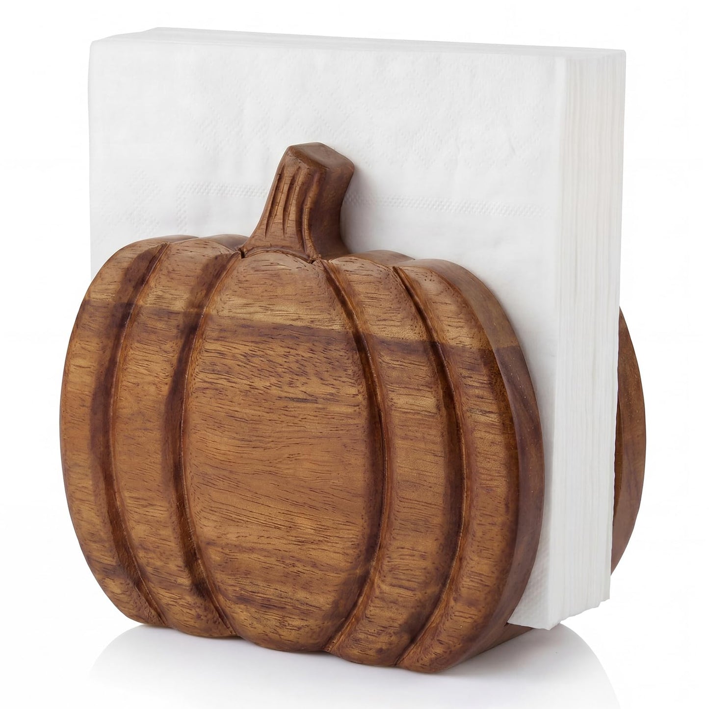 Havawish Wooden Pumpkin Napkin Holder for Table Fall Kitchen Pumpkin Decor Acacia Wood Neutral Tissue Holder Rustic Thanksgiving Centerpieces for Autumn Fall Banquet Thanksgiving Halloween Decoration