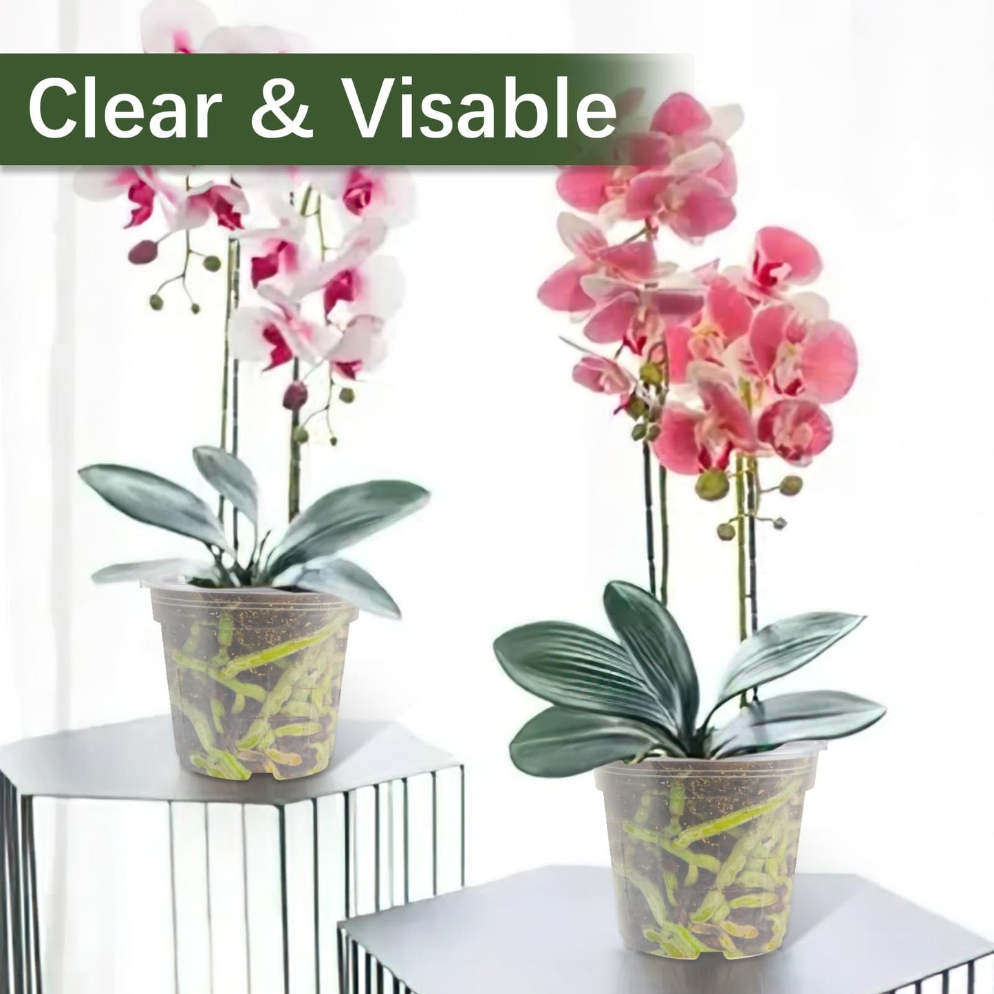Fellibay 6 Pack Plastic Orchid Pots with Holes, 4 inch Small Plastic Orchid Planters Provide Good Air Circulation,Nursery Pots for Succulents,Herbs,Aloes,Mint