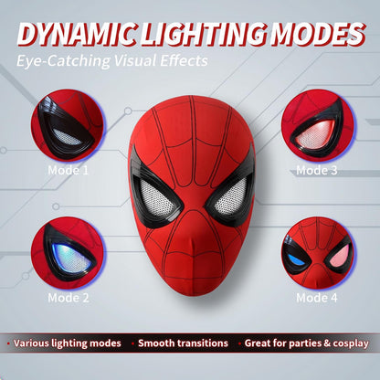 Dluobie Spider Hero Mask with Moving Eyes and LED Lights, Ring Remote, Halloween Roleplay Mask Costume for Teens and Men, Realistic Full Face Cosplay Prop for Christmas & Birthday Parties