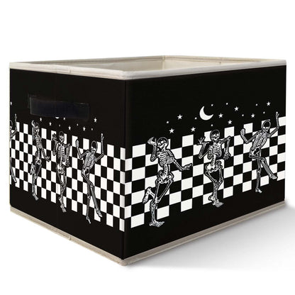 Likjad Halloween Gothic Skeleton Storage Bins Basket, Black and White Checkered Funny Gothic Collapsible Fabric Storage Box Organizer Toybox for Bedroom Bathroom Clothes Books Toys