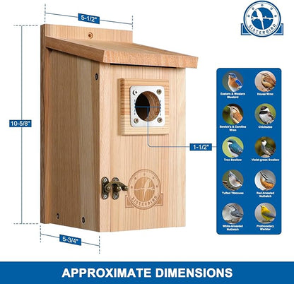 SISTERBIRD Bird Houses for Outside 1-1/2” Entrance Hole Cedar Birdhouses with Metal Guard Outdoor Bluebird Wren Swallow Finch Asssembly Required
