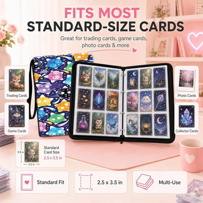 1008 Cute Card Binder 9 Pocket, 3-Ring Trading Card Binder with 56 Page Removable Sleeves, High Storage Waterproof Trading Card Holder Collection Card Album Organizer Case for TCG Cards - Cute