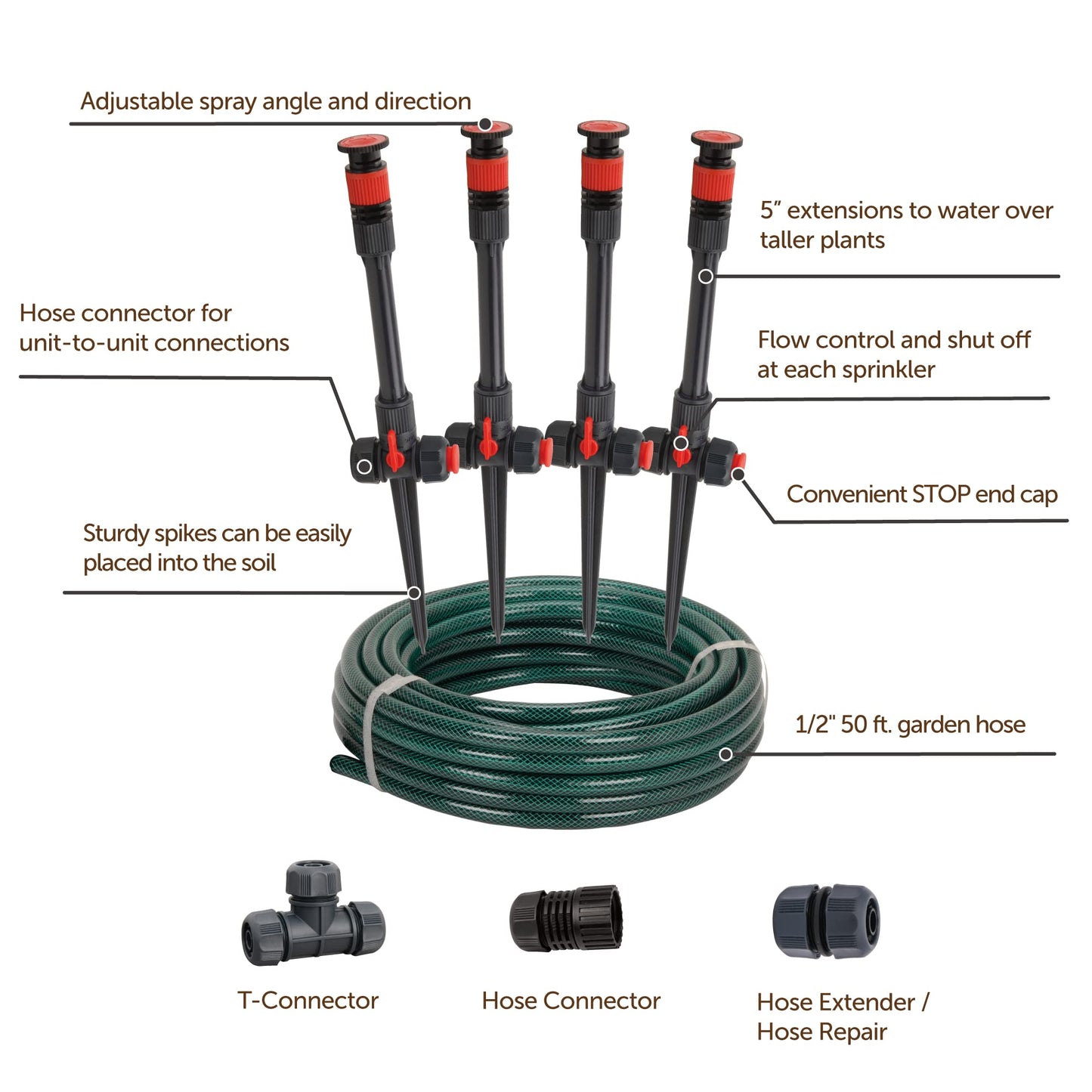 Eden 98063 Multi-Adjustable Flex Design Above Ground Irrigation Garden Sprinkler System,Sprinkler & Hose,DIY Plant Watering Set,(Pack of 4)