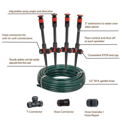 Eden 98063 Multi-Adjustable Flex Design Above Ground Irrigation Garden Sprinkler System,Sprinkler & Hose,DIY Plant Watering Set,(Pack of 4)