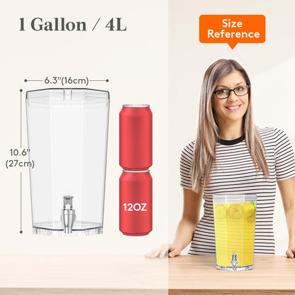 Lifewit 1 Gallon Drinks Dispense for Partiesr, Small Beer Dispenser, Plastic Beverage Pitcher for Cocktail, Soda, Tea, Juice Container for Lenmonade Stand, Mimosa Bar Supplies, 27 x 16 cm/10x6"