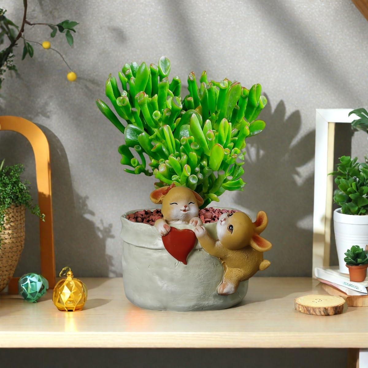 Kuandmo 4 inch Small Succulent Plant Pot with Drainage - Funny Rabbit Design Garden Flower Pot - Cute Bunny Planter for Indoor Home Decor for Unique Cactus Plant Lovers (Green)