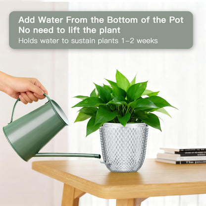 QCQHDU Hanging Planters for Indoor Plants, 2-Pack 7.2 Inch Self Watering Hanging Pots, Plastic Plant Hanger with Drainage Holes and 3 Hooks Chains for Garden Home (Clear)