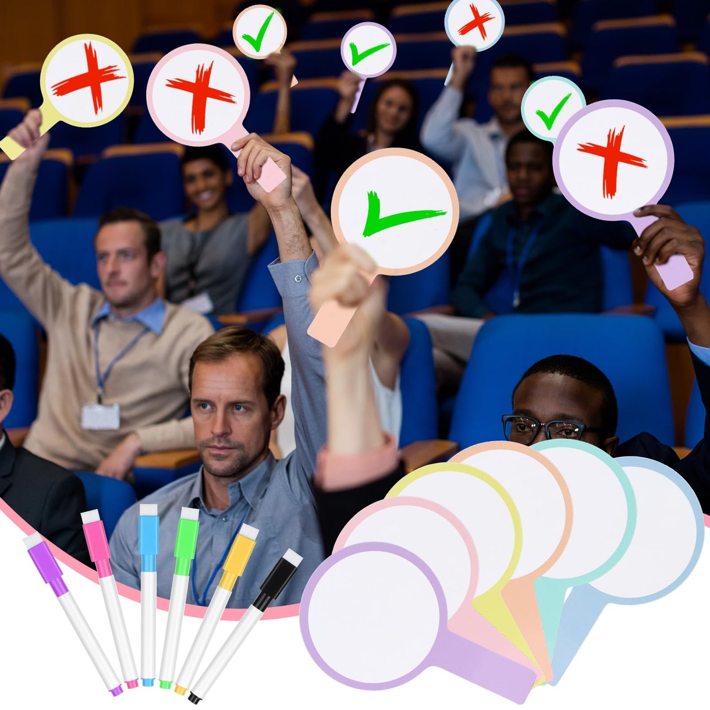 30 Sets Dry Erase Answer Paddle with 30 Markers Handheld Double Sided White Boards Colorful Flip Answer Dry Erase Paddles Small White Boards for Learners Teacher Home Classroom Office Supplies