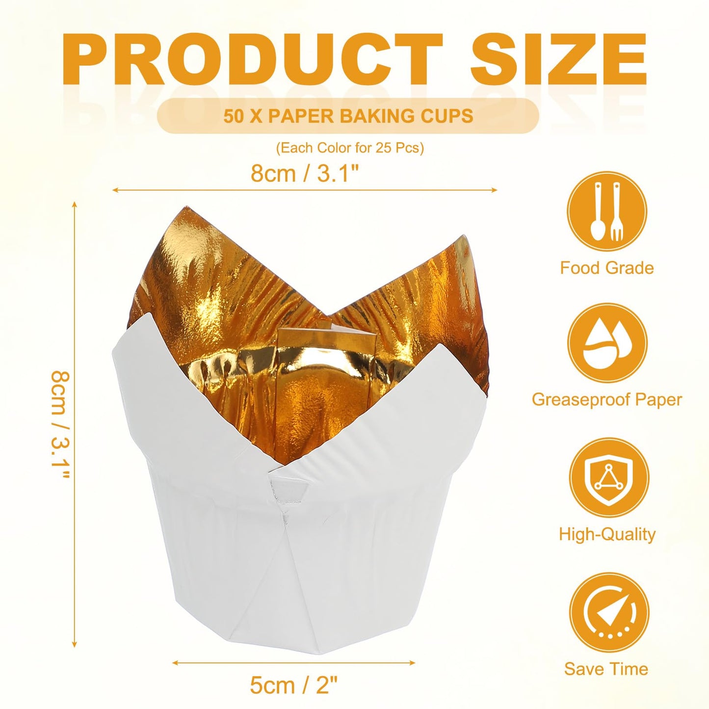 uxcell 50 Pcs Tulip Baking Cups Cupcake Muffins Liners Aluminum Foil Paper Greaseproof Wrappers for Weddings Birthday Party Festivals Christmas, Gold/White, Gold/Black
