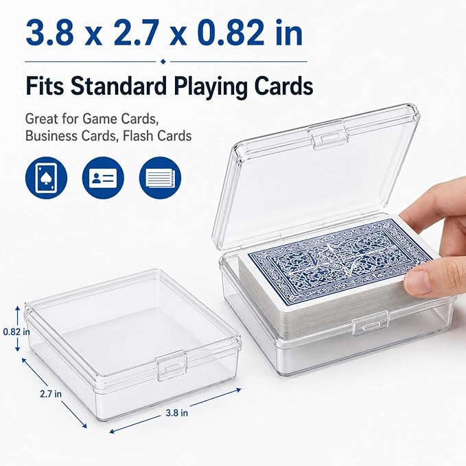 APACALI 24 Pack Card Deck Box, Clear Plastic Playing Card Case, 1.2mm Thick Snap-Tight Card Storage Box for Standard Playing Cards, Game Cards and Small Parts, 3.8 x 2.7 x 0.82 in