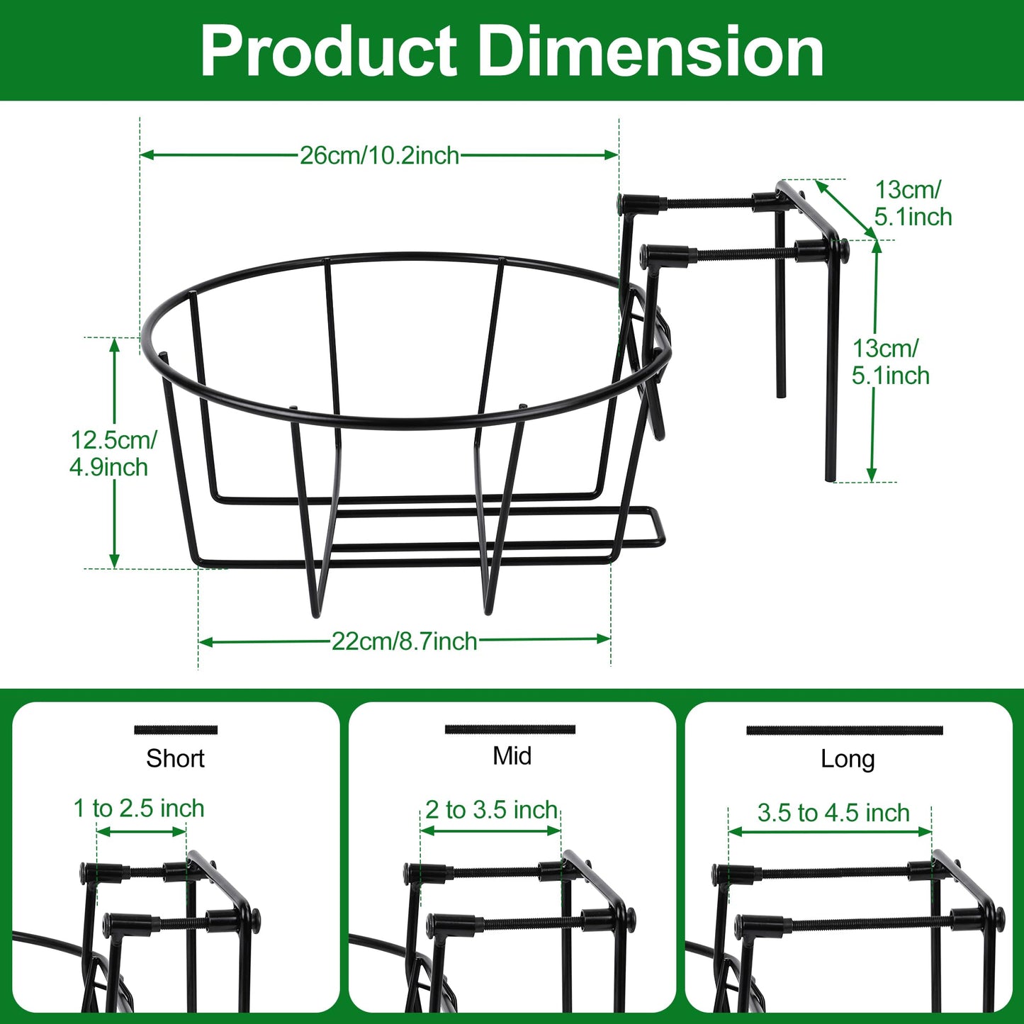 OYMVEKIK Adjustable Hanging Railing Planter, 3 Pack Fit 1.5 to 4.5 Inches Railing, Weather-Resistant Metal Balcony Rail Planters, Work for Outdoor Fence Deck Garden Patio Halloween Christmas Decor