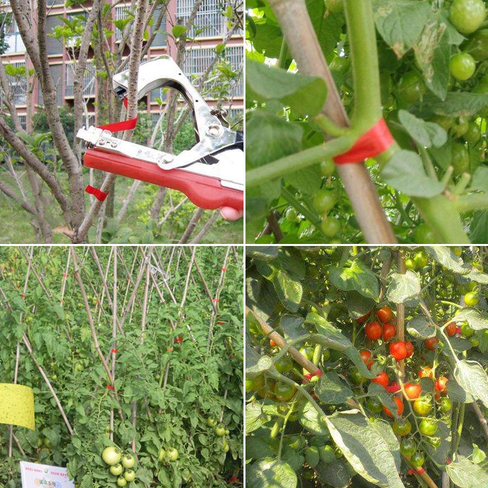 Yolando Plant Tying Machine Tape Tool for Tomatoes Peppers Grapes Cucumbers and Vining Vegetables Quickly and Easily Tie, Great for Gardeners Farmers, with Tapes, Spare Parts, Staples - Red