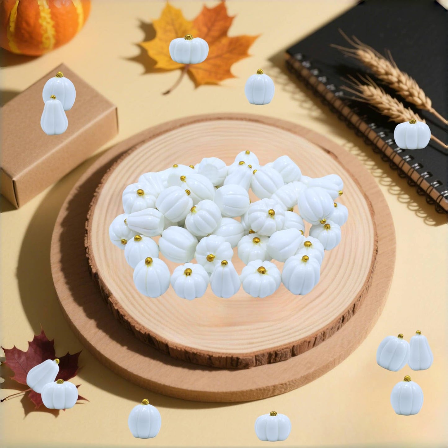 DoubleWood Mini Pumpkins for Crafts, 60Pcs Decorative Miniature Pumpkin, Little Fake Pumpkin, White Pumpkins for Fall Decor, Halloween, Thanksgiving, Vase Filler (60, White)