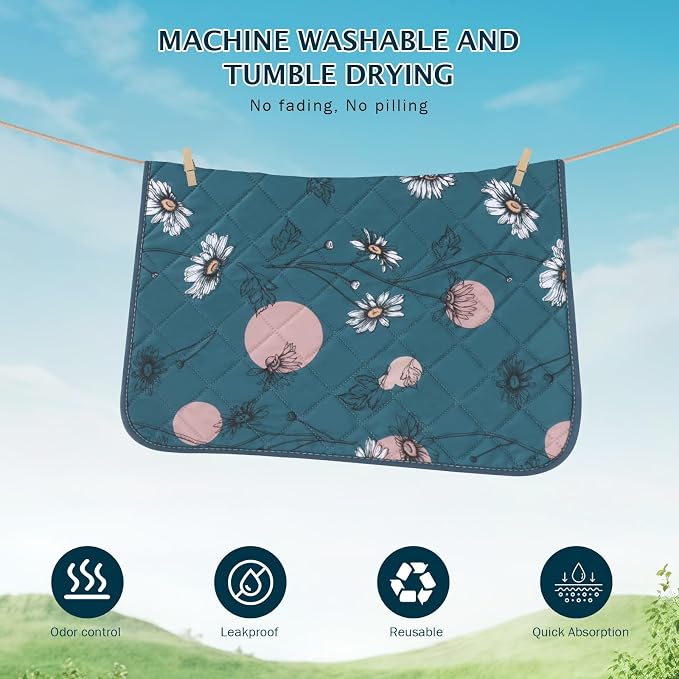 IEUUMLER Washable Pee Pads for Dogs, 2 Pack Non-Slip & Waterproof Whelping Pad, Reusable Puppy Potty Training with Fast Absorbent for Playpen EU007 (Navy Blue Daisy, 31"X36"-2pcs)