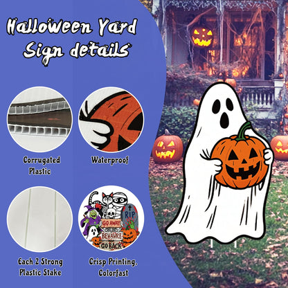 Halloween Yard Signs, 8 Pieces Halloween Lawn Sign Garden Decorations Outdoor with Stakes Witch Pumpkin, Black Cat, Skull, Mummy, Monster, Tombstone, Skeleton Garden Signs for Scary Halloween Party