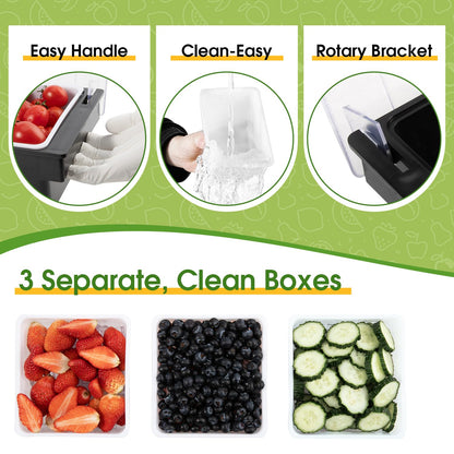 POWLAB Ice Cooled Condiment Serving Container Fruit Veggie Condiment Caddy Plastic Garnish Station with Lid for Fruit,Ice Cream,Salad Bar-Topping Organizer for Restaurant Supplies (3 Compartments)