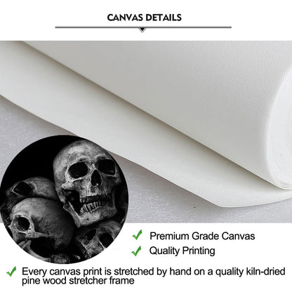 iKNOW FOTO Large 4-Panel 48x33 Black and White Skulls Canvas Wall Art - Abstract Halloween Day of Dead Skeleton Picture Print, Ready to Hang for Home Bedroom Decor