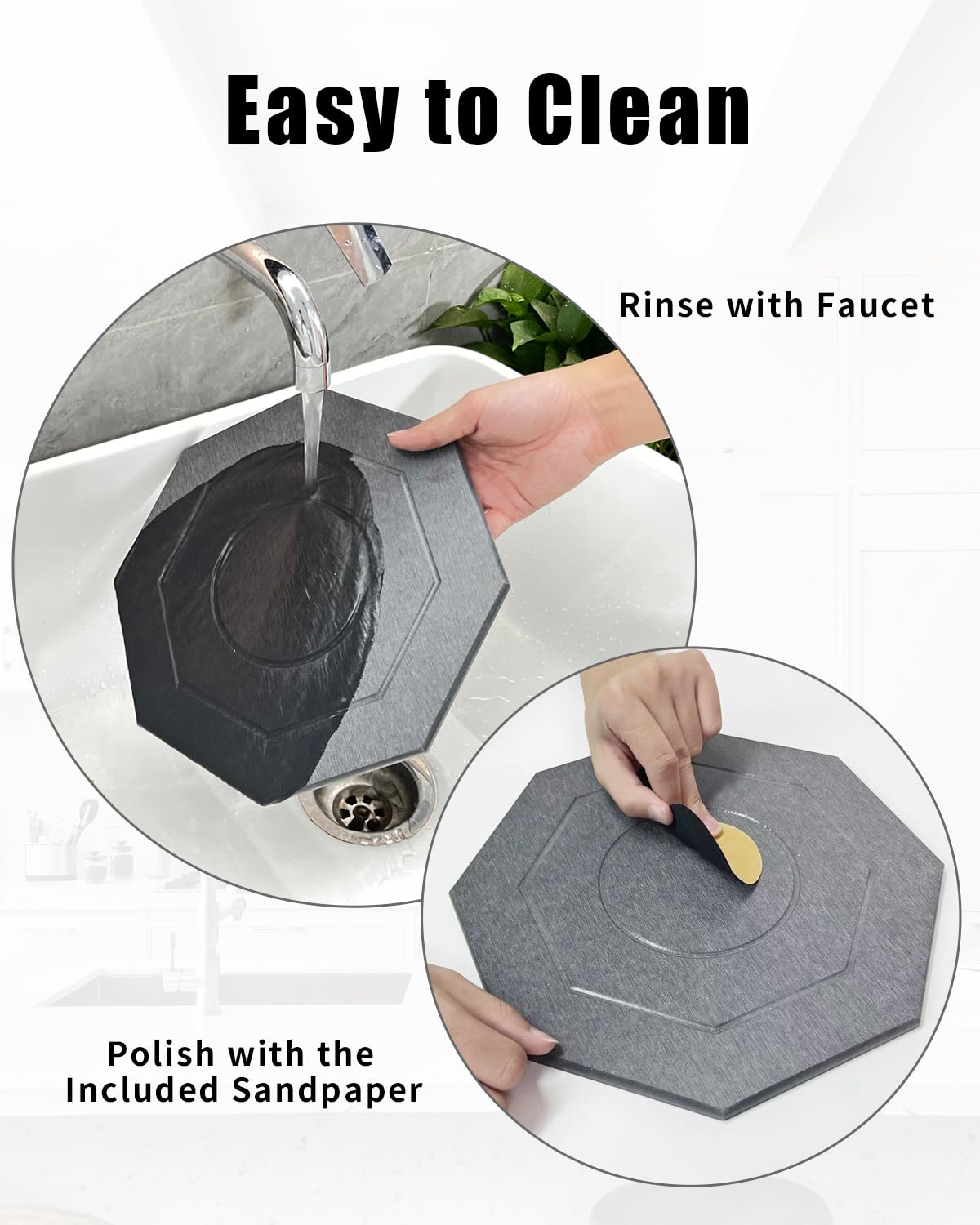 Diatomaceous Earth Plant Saucer Instant Dry, 2 Pack 12 inch Super Absorbent Plant Trays for Pots, Plant Water Catcher Tray, Plant Drip & Drainage Tray for Indoor, Gray