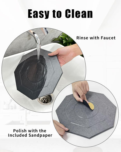 Diatomaceous Earth Plant Saucer Instant Dry, 2 Pack 12 inch Super Absorbent Plant Trays for Pots, Plant Water Catcher Tray, Plant Drip & Drainage Tray for Indoor, Gray