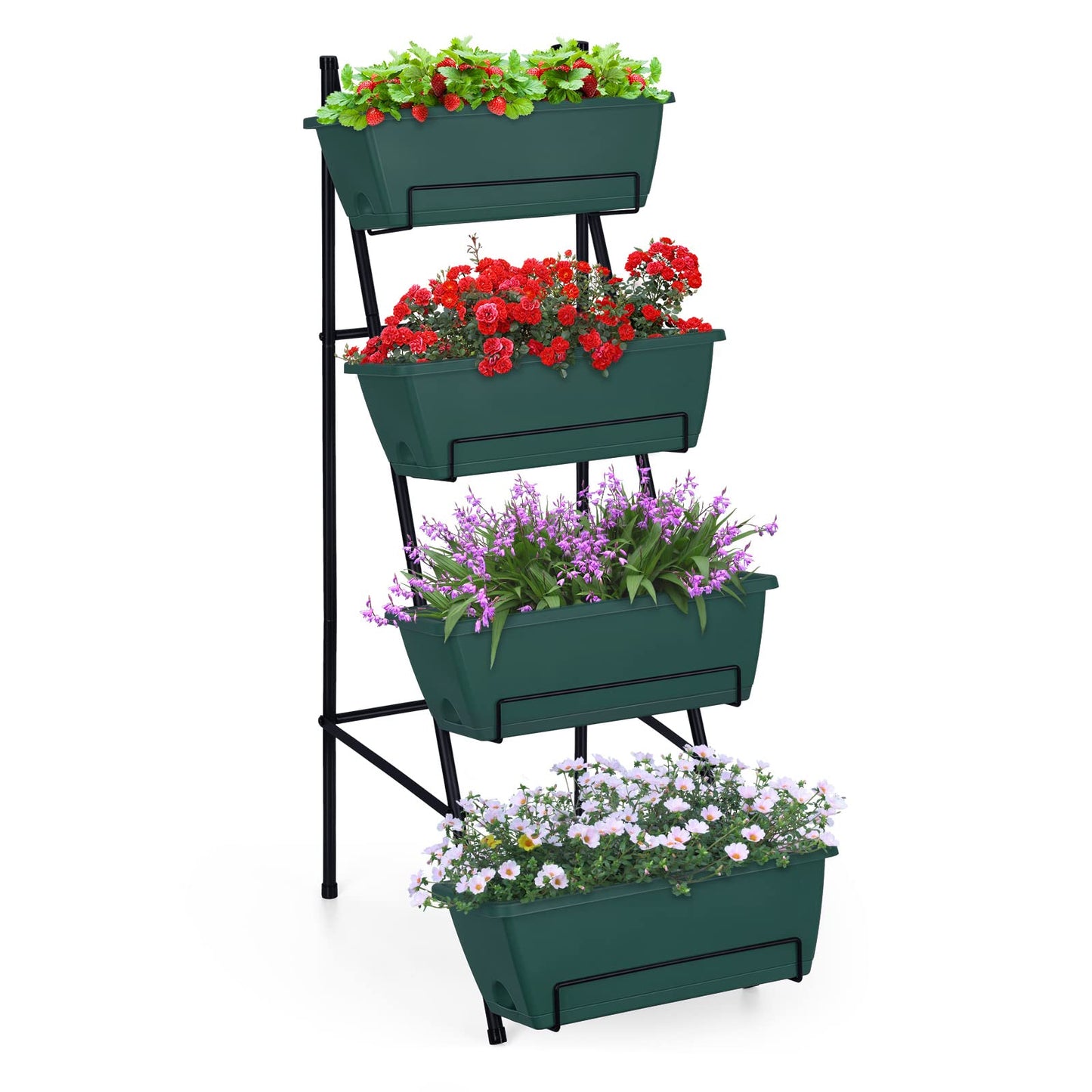 OYEAL Raised Garden Bed 4 Tier Vertical Garden Planters Indoor Outdoor Raised Planter Box with Legs Elevated Herb Garden Planter for Flowers Vegetables Plants, Green, 16.8 * 18.3 * 41.5 Inches