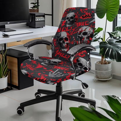 Voxugoniy Halloween Skull Office Chair Cover, Stretchable Computer Desk Chair Covers Computer Universal Protective Stretchable Chairs Seat Cover Desk Armrest Slipcovers