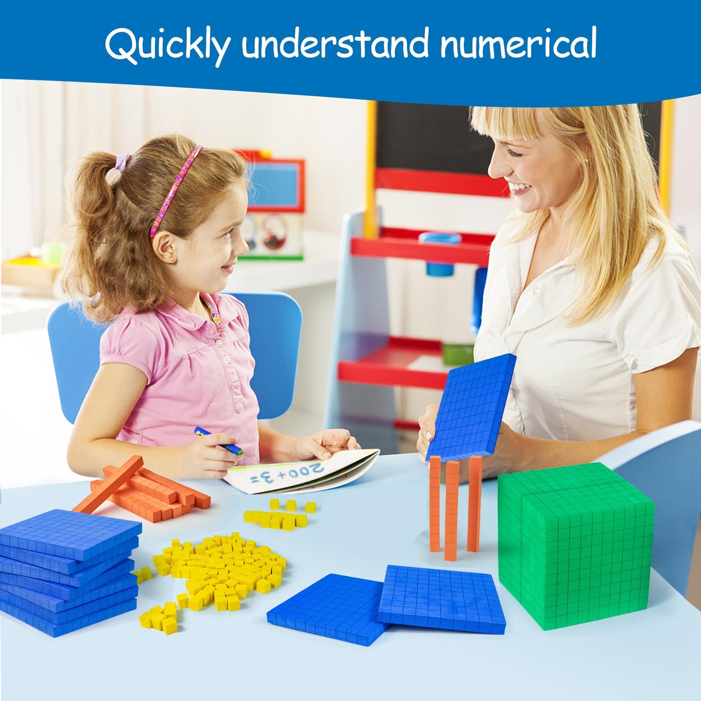 stochastic box Foam Base Ten Set for Math 131 PCS Place Value Blocks,Counting Cubes for Kids Math,Base 10 Math Manipulatives for Early Counting Math Toy in School Home