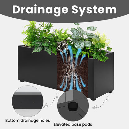 AILOOCEDI Thickened Metal Planter Box, Heavy-Duty Outdoor/Indoor Rectangular Trough Garden Bed Drainage Holes & Raised Bottom for Patio Porch Yard Lawn 36" L x 15" W x 15" H