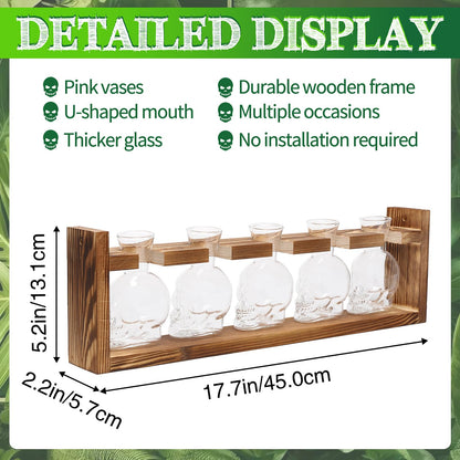 Plant Terrarium Propagation Stations Halloween Skull Planter Vase Skulls Decor with Wooden Stand Gife for Father - 5 Vases